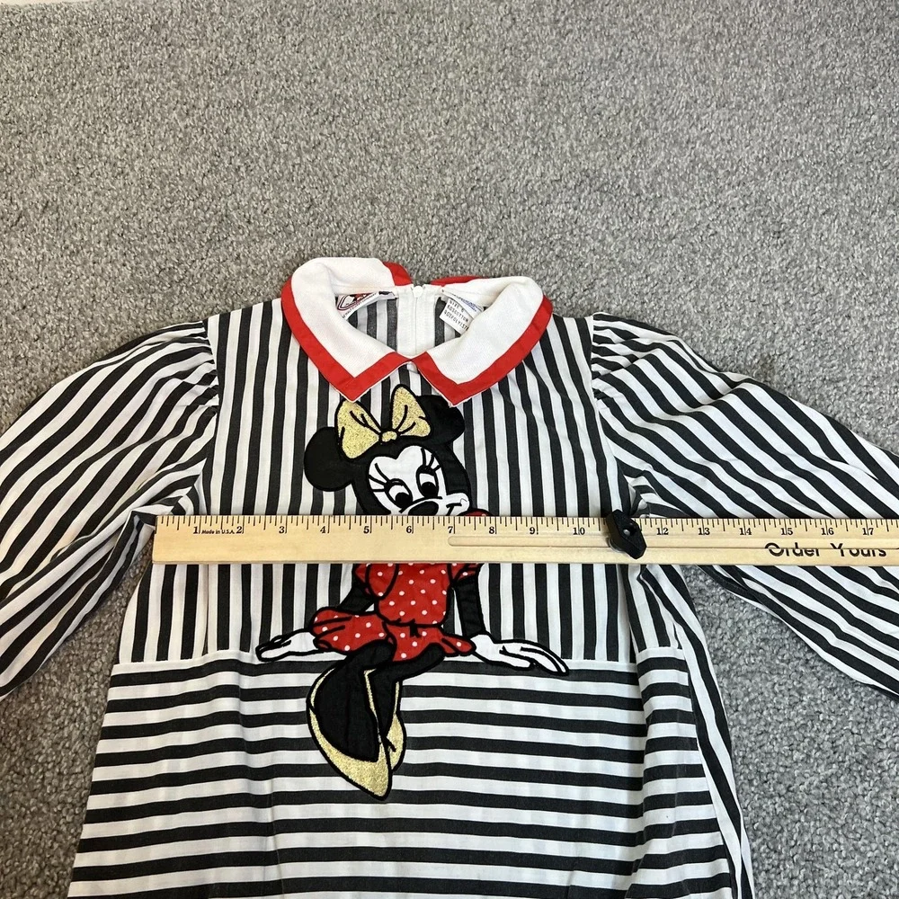 Disney Minnie Mouse Dress Girls‎ 6 Black White Striped Long Sleeve Drop Waist